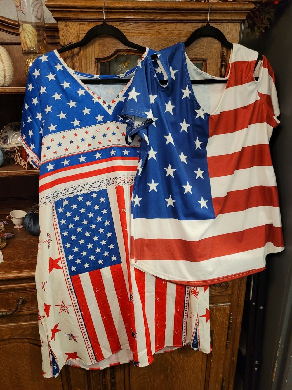 Patriotic Stars & Stripes Dress + Top Bundle XL 2XL Red White Blue